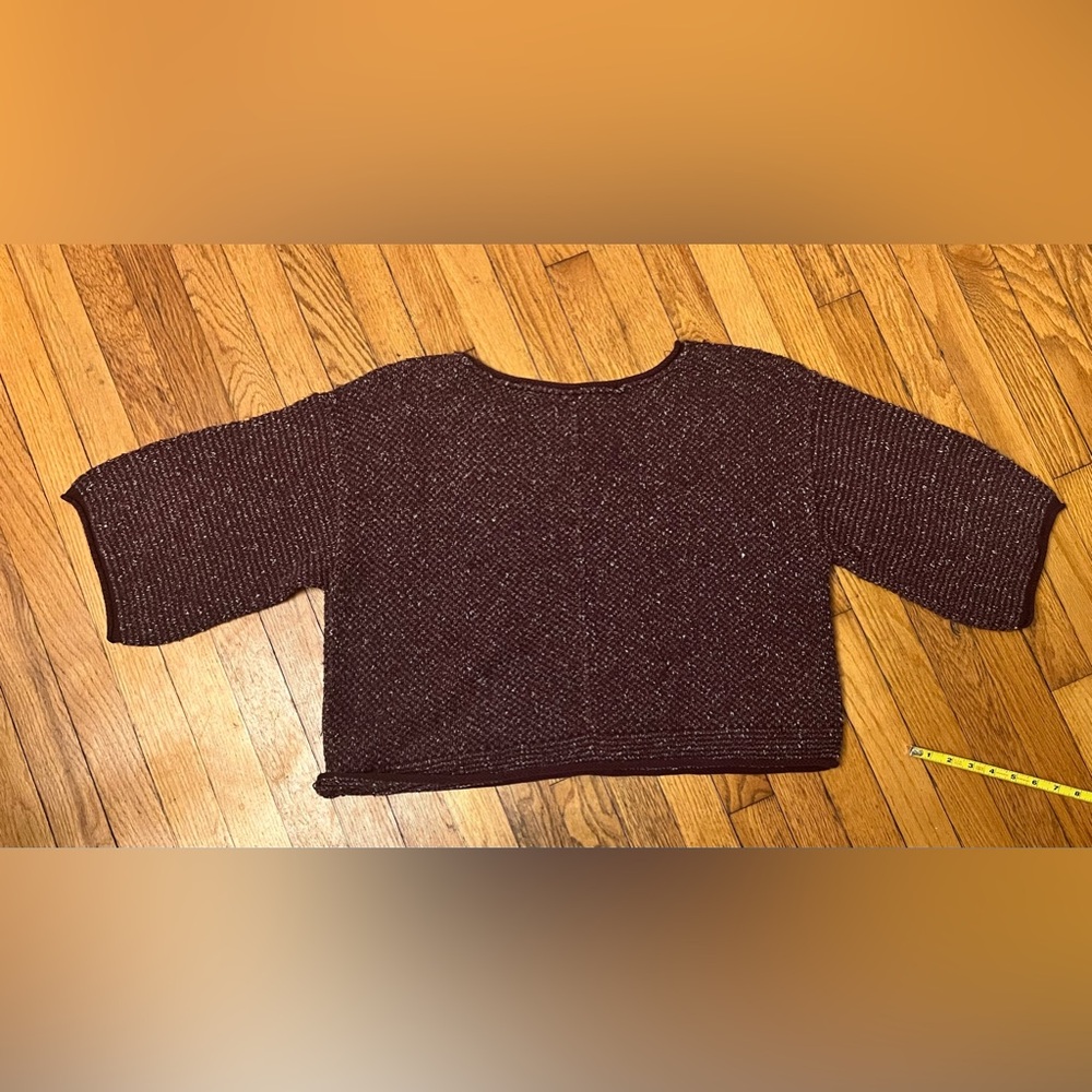 Free People 3/4 Sleeve Sweater Size L Plum Purple Textured Knit Cozy